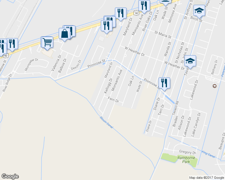 map of restaurants, bars, coffee shops, grocery stores, and more near 437 Monsanto Avenue in Luling