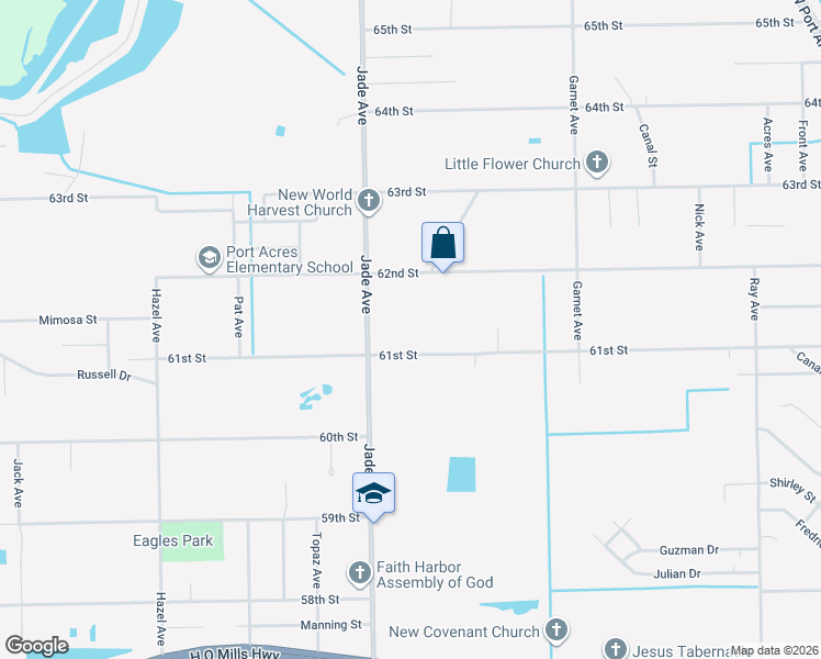 map of restaurants, bars, coffee shops, grocery stores, and more near 2765 61st Street in Port Arthur