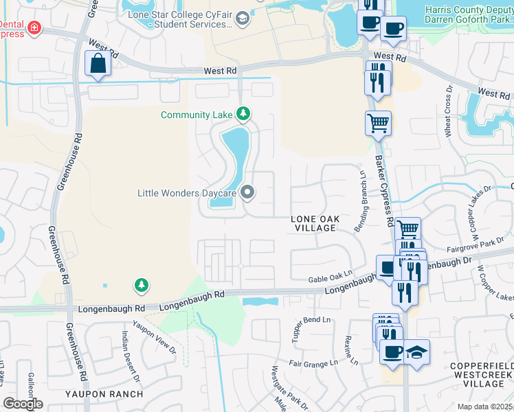 map of restaurants, bars, coffee shops, grocery stores, and more near 18323 Paige Terrace Court in Cypress
