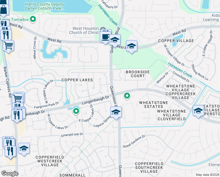 map of restaurants, bars, coffee shops, grocery stores, and more near 16902 Sandestine Drive in Houston