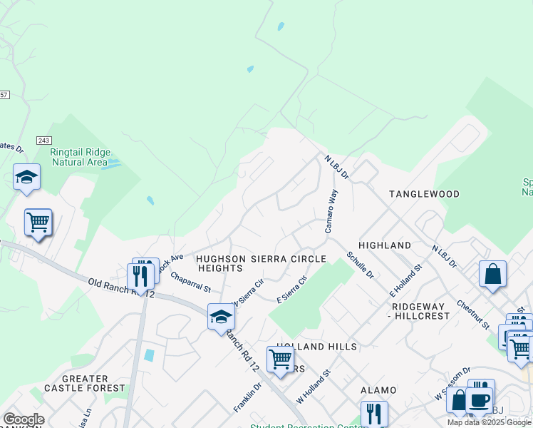 map of restaurants, bars, coffee shops, grocery stores, and more near 210 Craddock Avenue in San Marcos