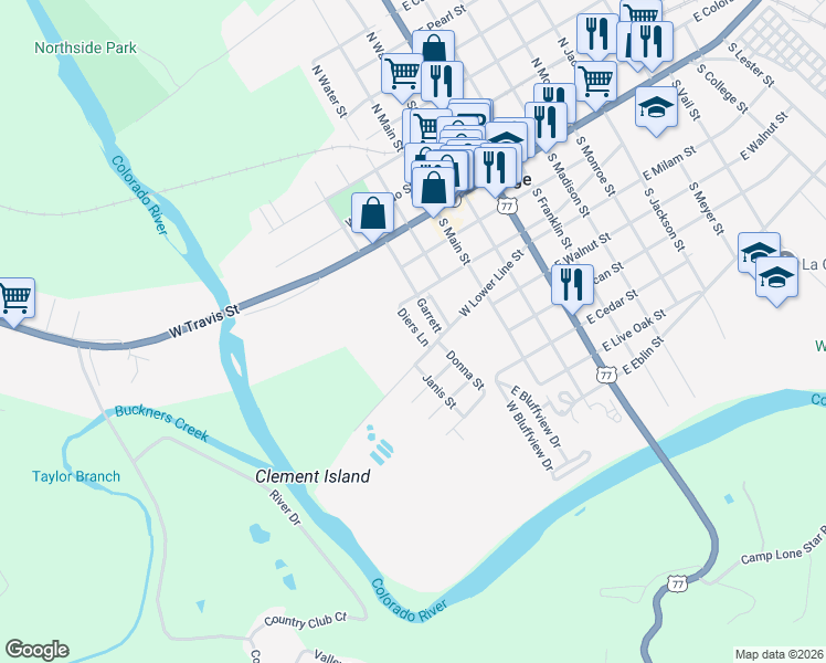 map of restaurants, bars, coffee shops, grocery stores, and more near 354 Diers Lane in La Grange