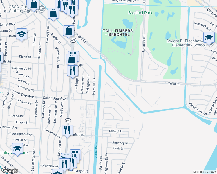 map of restaurants, bars, coffee shops, grocery stores, and more near 654 North Rue Marcel in Terrytown