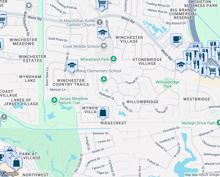 map of restaurants, bars, coffee shops, grocery stores, and more near 8719 Dallam Ct in Houston
