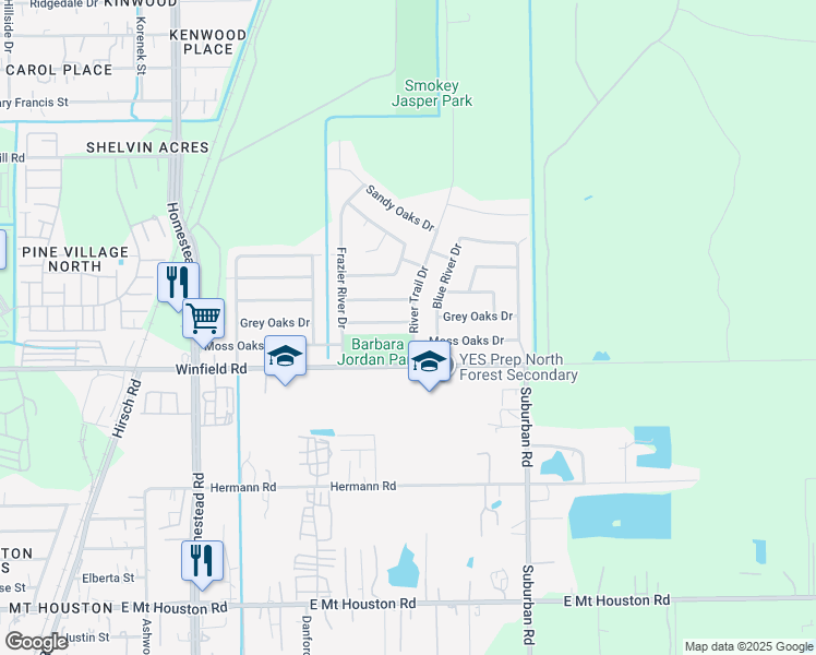 map of restaurants, bars, coffee shops, grocery stores, and more near 6526 Grey Oaks Drive in Houston