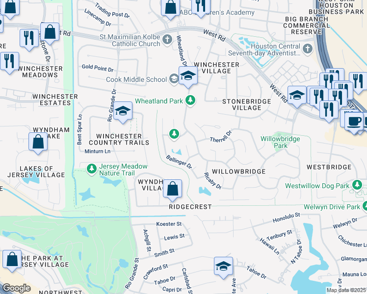 map of restaurants, bars, coffee shops, grocery stores, and more near 8719 Dallam Court in Houston