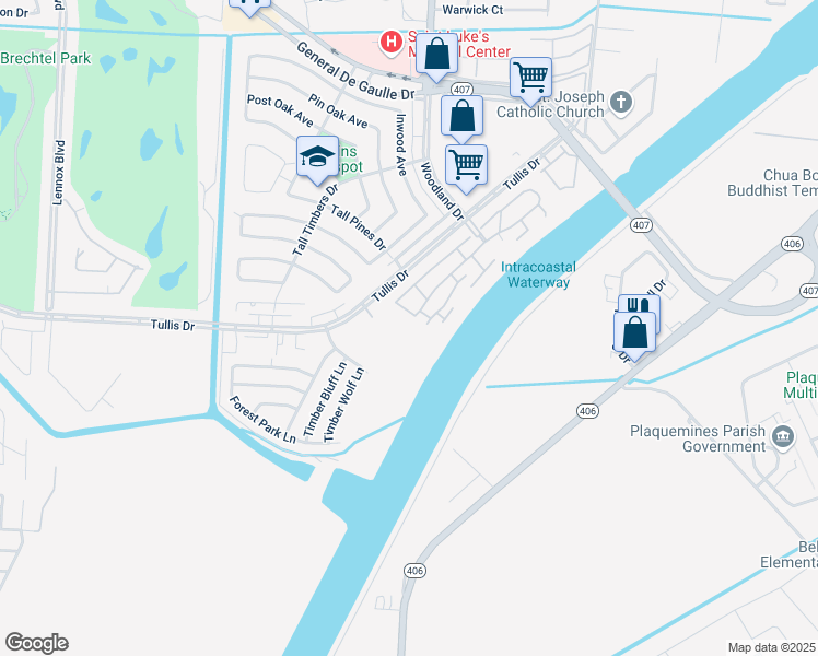 map of restaurants, bars, coffee shops, grocery stores, and more near 26 Cypress Grove Court in New Orleans