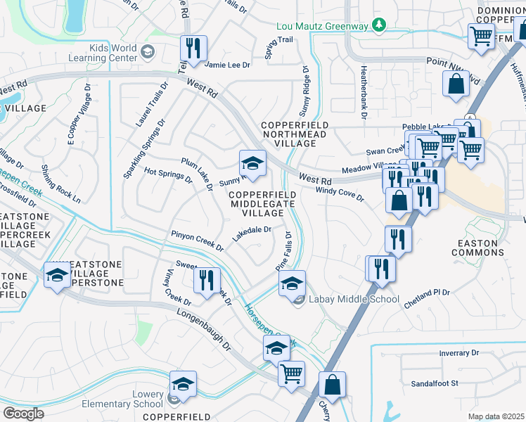 map of restaurants, bars, coffee shops, grocery stores, and more near 15718 Maple Manor Dr in Houston