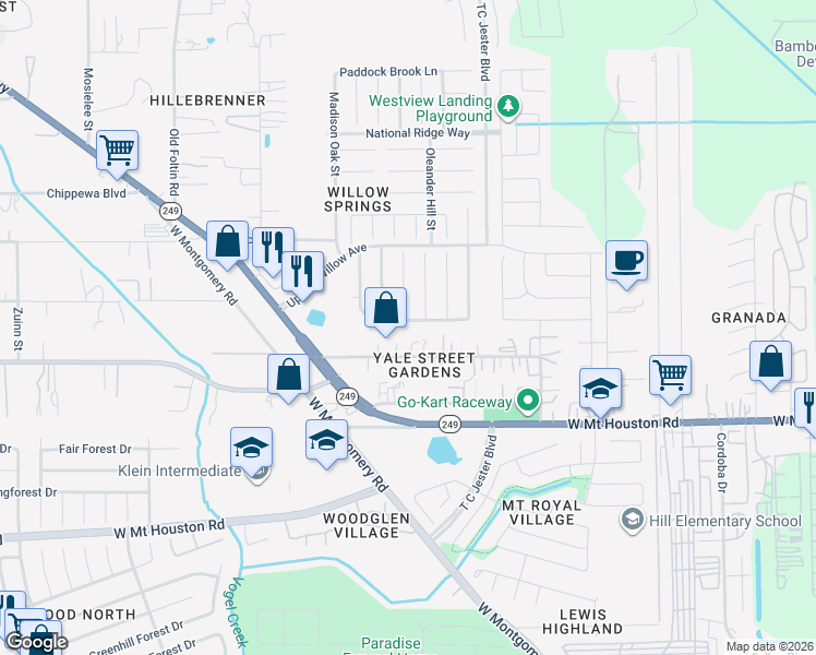 map of restaurants, bars, coffee shops, grocery stores, and more near 2827 Banff Mountain Trail in Houston