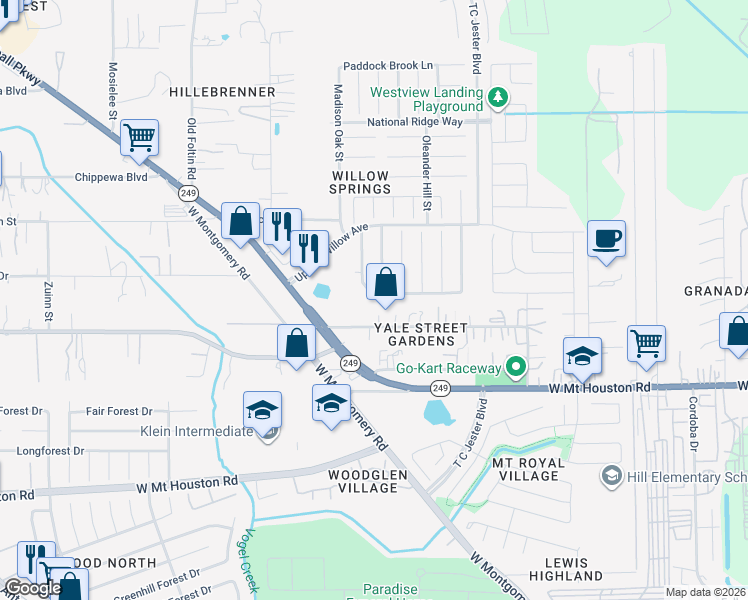 map of restaurants, bars, coffee shops, grocery stores, and more near 2843 Banff Mountain Trail in Houston