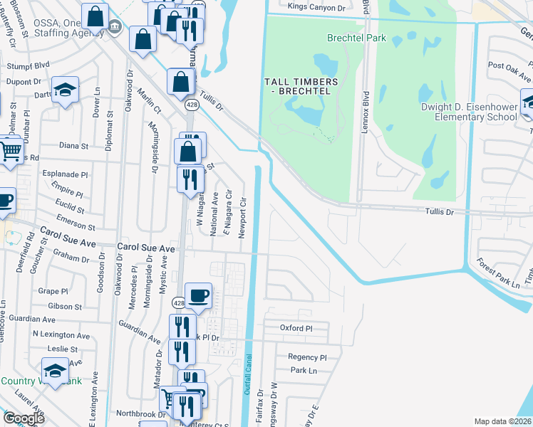 map of restaurants, bars, coffee shops, grocery stores, and more near 654 North Rue Marcel in Terrytown