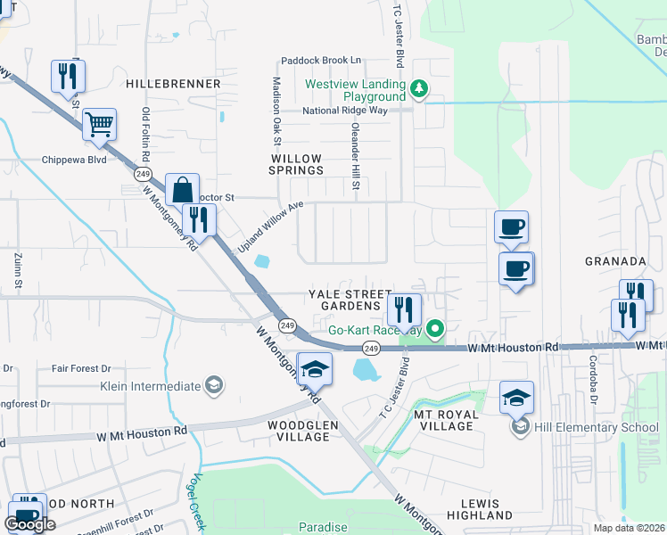 map of restaurants, bars, coffee shops, grocery stores, and more near 2827 Banff Mountain Trail in Houston
