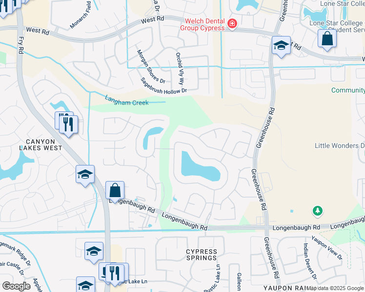 map of restaurants, bars, coffee shops, grocery stores, and more near 19214 Stanton Lake Drive in Cypress