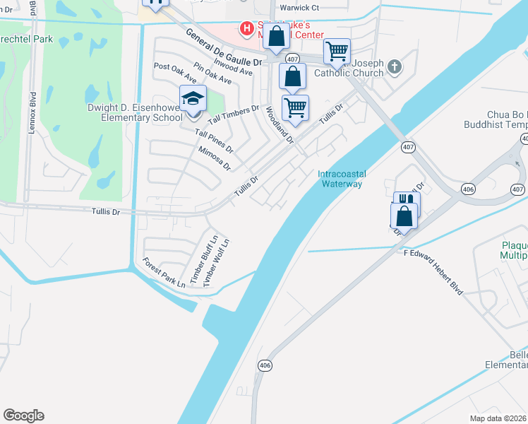 map of restaurants, bars, coffee shops, grocery stores, and more near 26 Cypress Grove Court in New Orleans