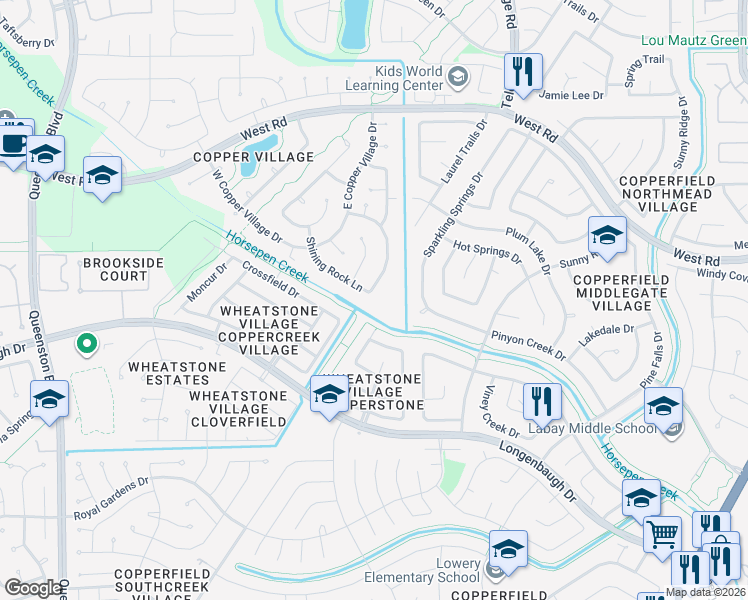 map of restaurants, bars, coffee shops, grocery stores, and more near 8202 Broken Timber Way in Houston