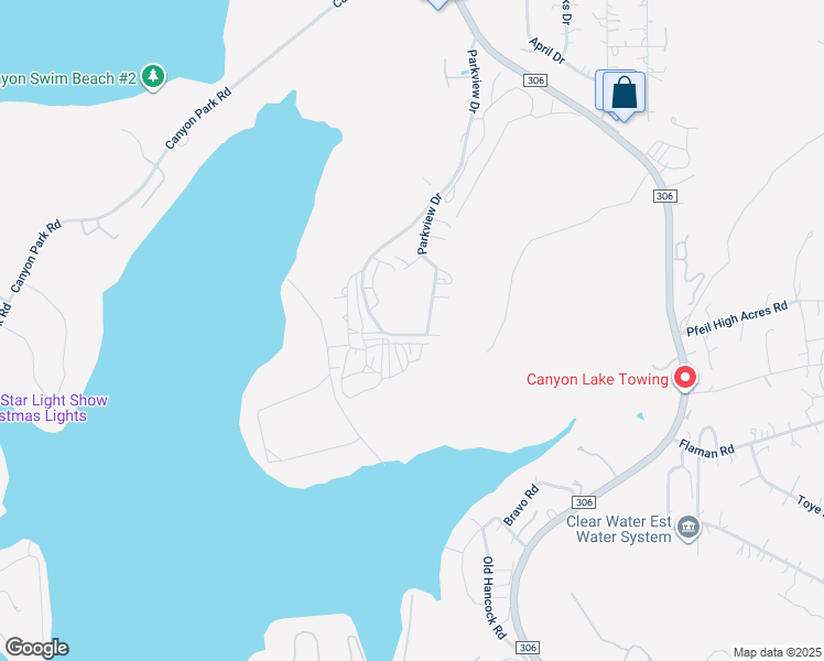 map of restaurants, bars, coffee shops, grocery stores, and more near 1581 Parkview Drive in Canyon Lake