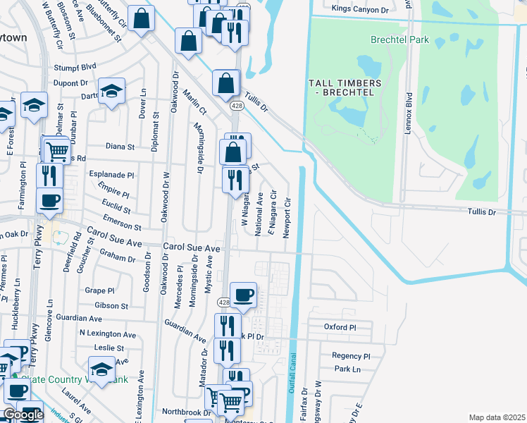 map of restaurants, bars, coffee shops, grocery stores, and more near 633 National Avenue in Terrytown