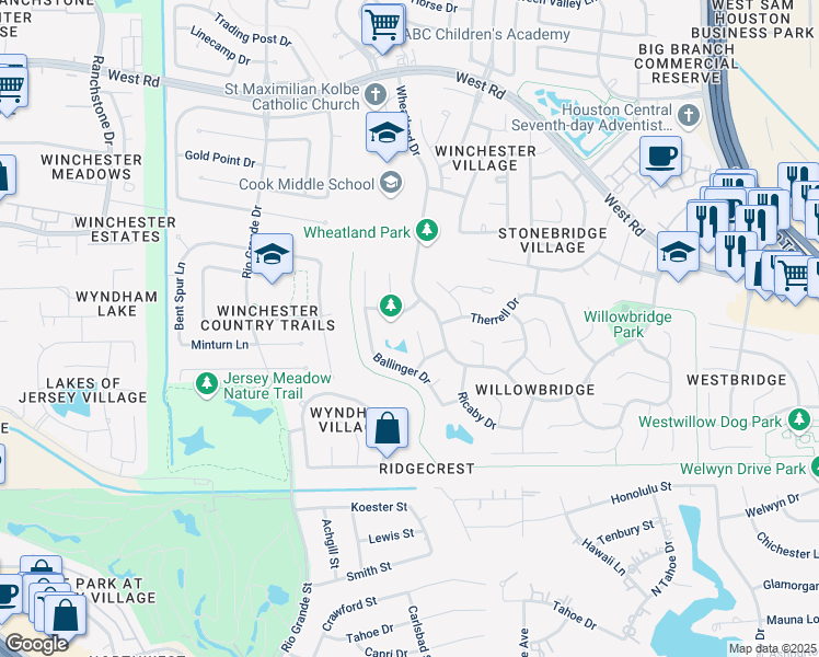 map of restaurants, bars, coffee shops, grocery stores, and more near 8719 Dallam Court in Houston