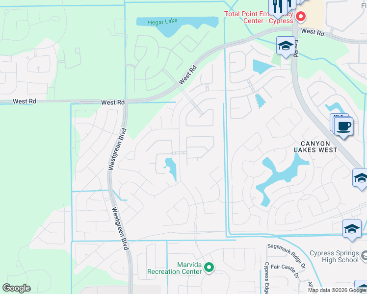 map of restaurants, bars, coffee shops, grocery stores, and more near 22554 Fm 529 Road in Cypress