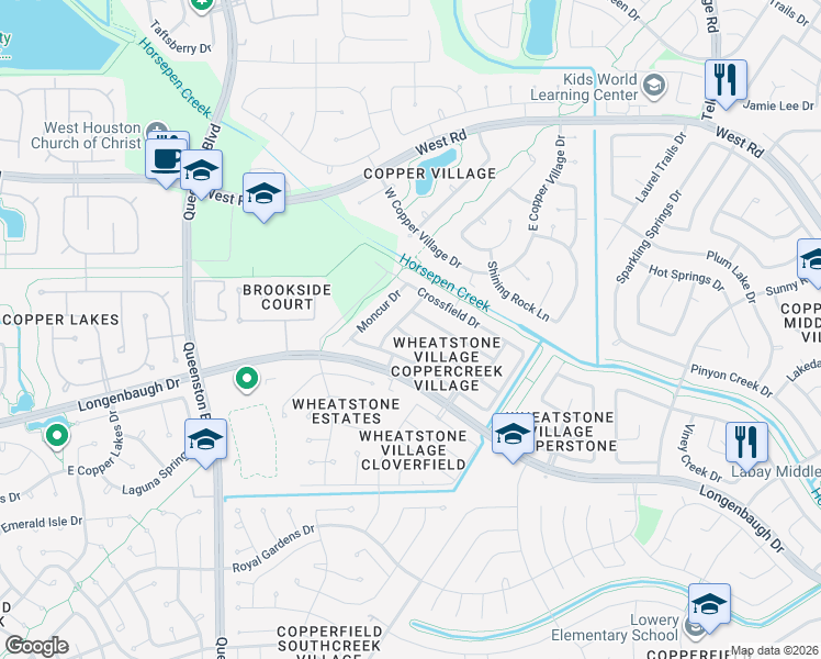 map of restaurants, bars, coffee shops, grocery stores, and more near 16518 Wellers Way in Houston