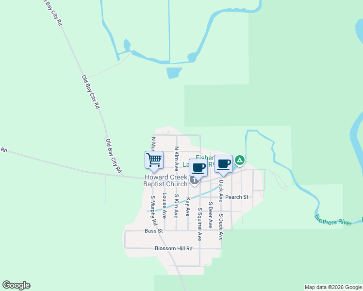 map of restaurants, bars, coffee shops, grocery stores, and more near 350 North Kim Avenue in Wewahitchka
