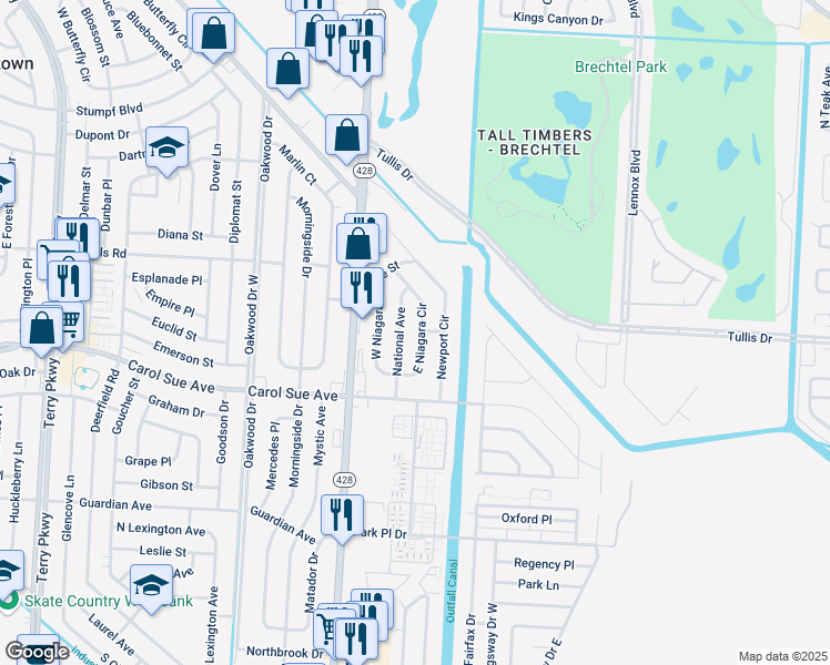 map of restaurants, bars, coffee shops, grocery stores, and more near 633 National Avenue in Terrytown