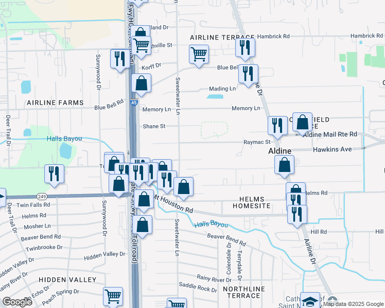 map of restaurants, bars, coffee shops, grocery stores, and more near 416 Turney Drive in Houston