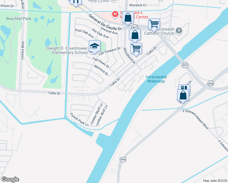 map of restaurants, bars, coffee shops, grocery stores, and more near 210 Cypress Grove Court in New Orleans