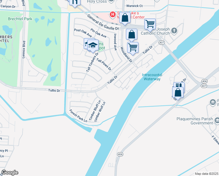 map of restaurants, bars, coffee shops, grocery stores, and more near 210 Cypress Grove Court in New Orleans