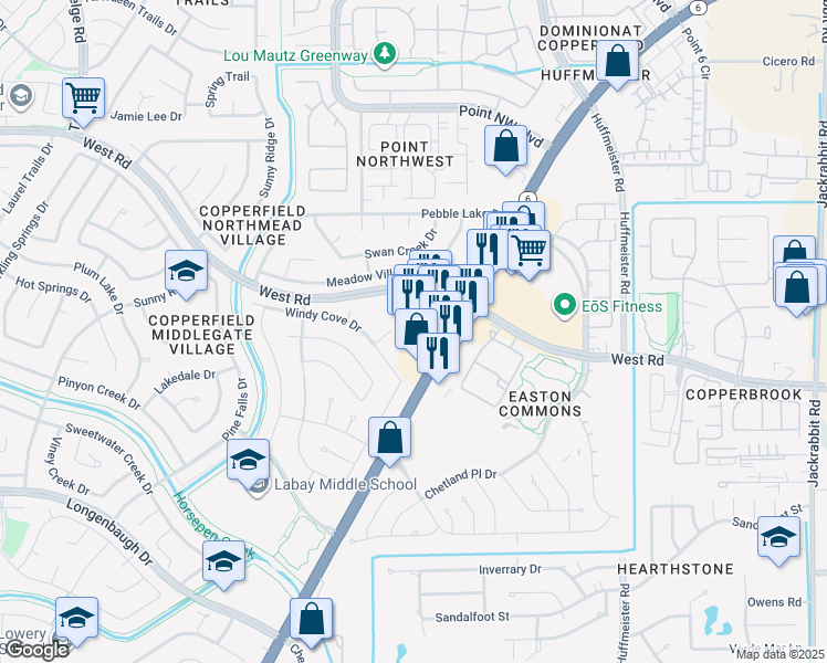 map of restaurants, bars, coffee shops, grocery stores, and more near 8473 Highway 6 in Houston