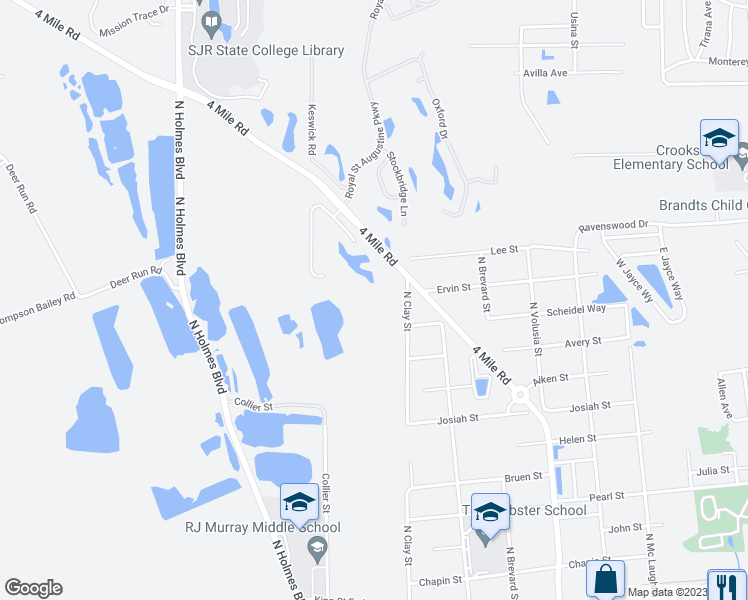 map of restaurants, bars, coffee shops, grocery stores, and more near 1101 North Clay Street in St. Augustine