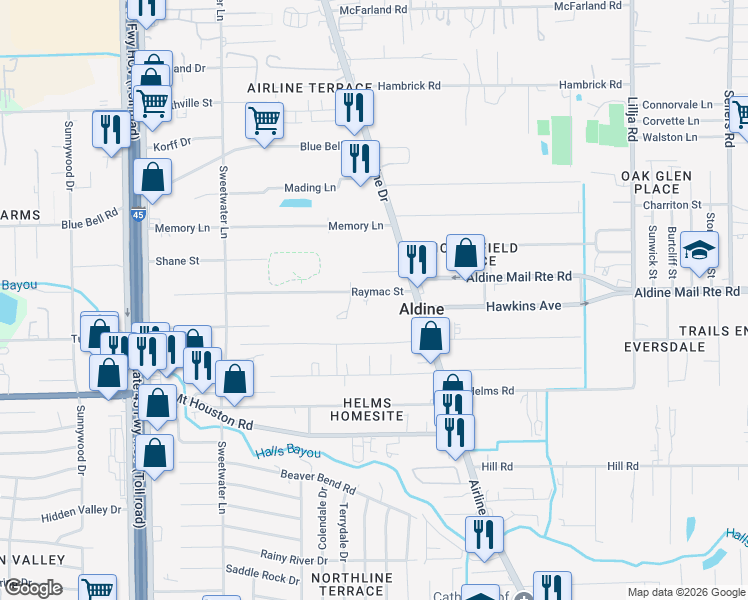 map of restaurants, bars, coffee shops, grocery stores, and more near 128 Raymac Street in Houston