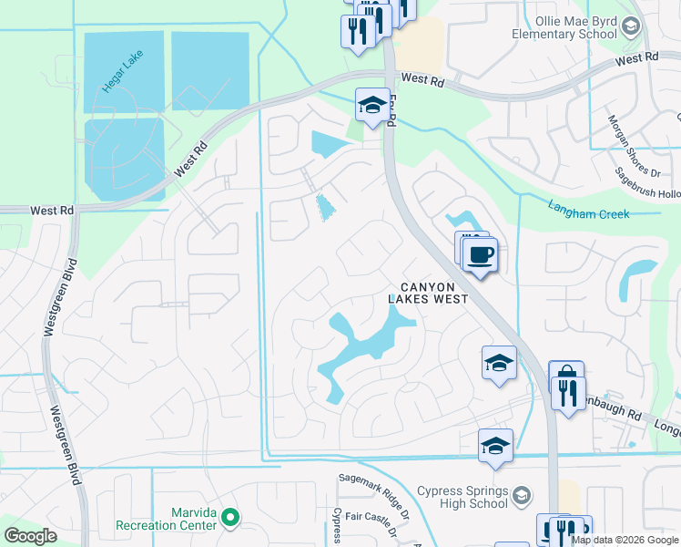 map of restaurants, bars, coffee shops, grocery stores, and more near 8522 Clarkman Ridge Lane in Cypress