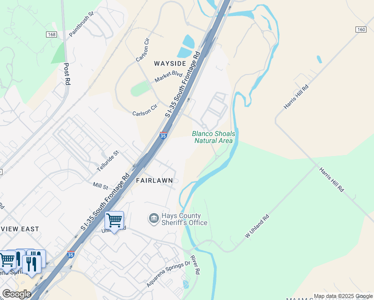 map of restaurants, bars, coffee shops, grocery stores, and more near 1150 River Ridge Parkway in San Marcos
