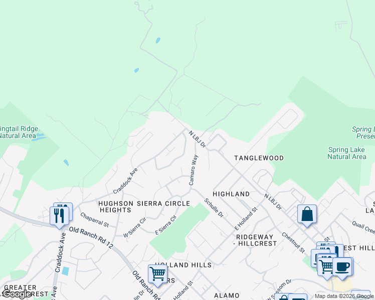 map of restaurants, bars, coffee shops, grocery stores, and more near 117-119 Cedargrove in San Marcos