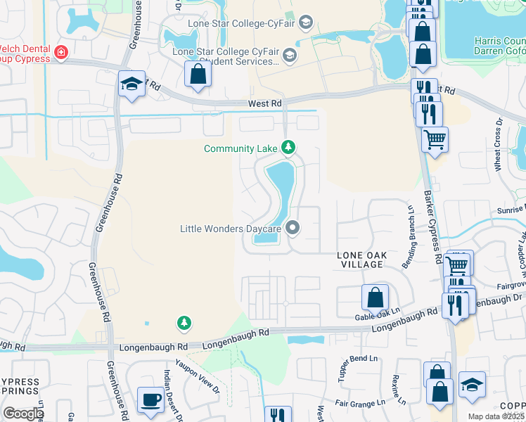 map of restaurants, bars, coffee shops, grocery stores, and more near 8606 Austin Thomas Drive in Cypress