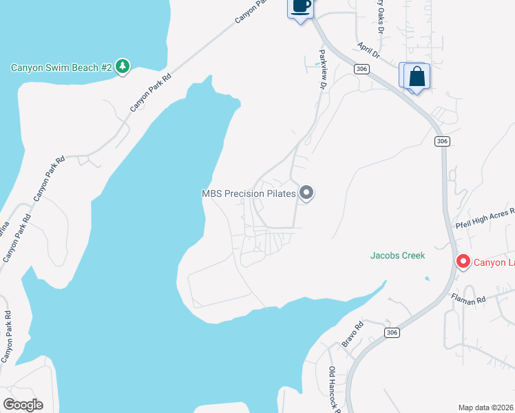 map of restaurants, bars, coffee shops, grocery stores, and more near 1185 Parkview Drive in Canyon Lake