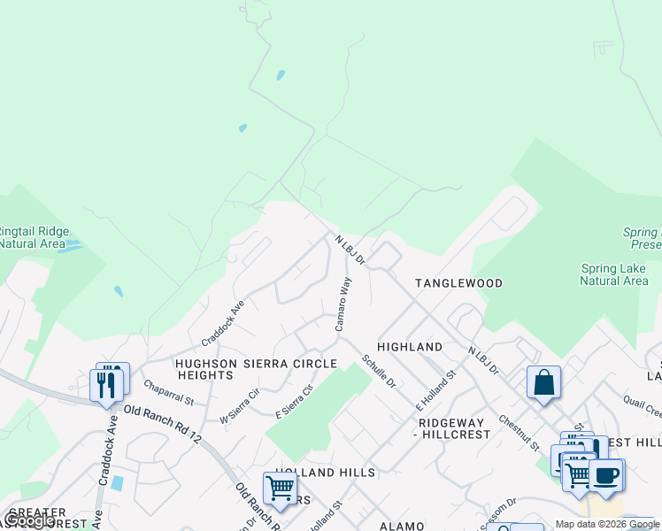 map of restaurants, bars, coffee shops, grocery stores, and more near 839 Sagewood Trail in San Marcos