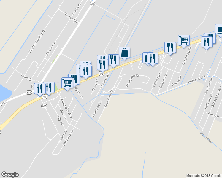 map of restaurants, bars, coffee shops, grocery stores, and more near 116 Faith Place in Boutte