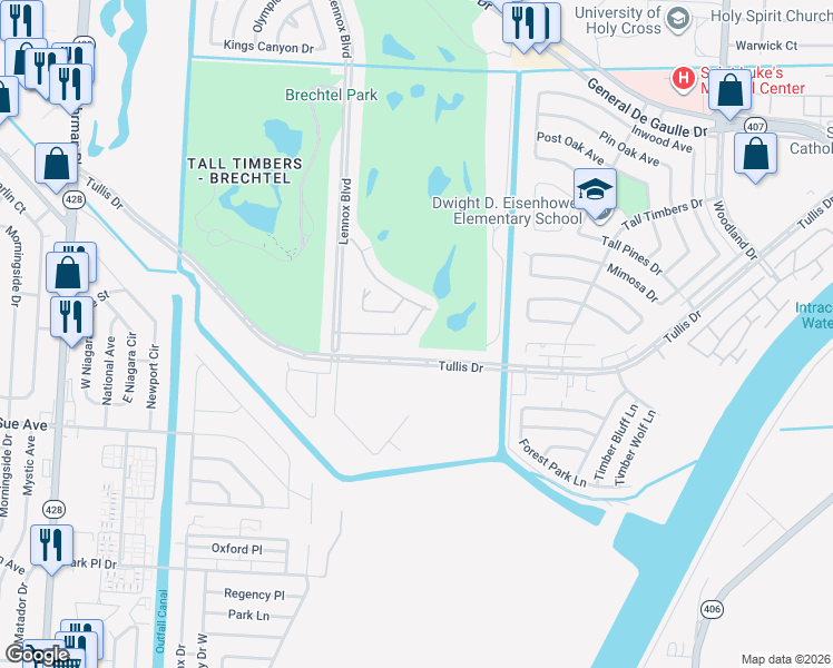 map of restaurants, bars, coffee shops, grocery stores, and more near 102 Lakewood Estates Drive in New Orleans