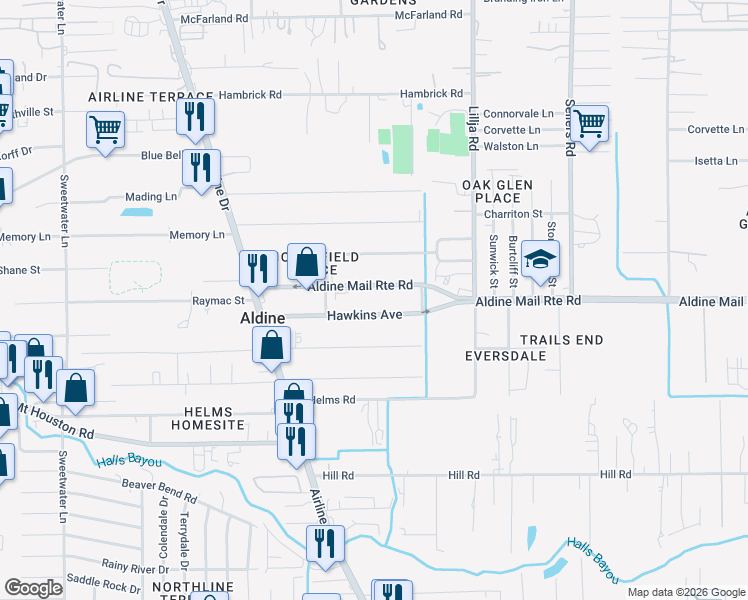 map of restaurants, bars, coffee shops, grocery stores, and more near 414 Aldine Mail Route Road in Houston