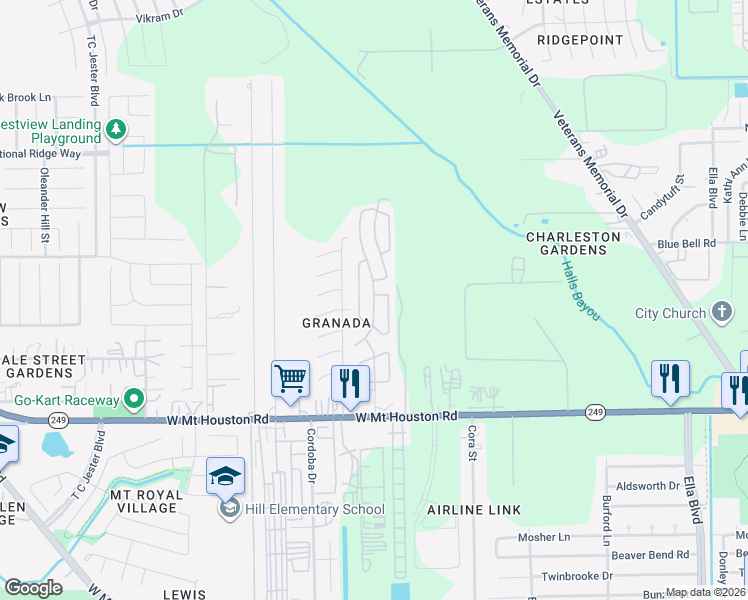 map of restaurants, bars, coffee shops, grocery stores, and more near Spur Ridge in Houston