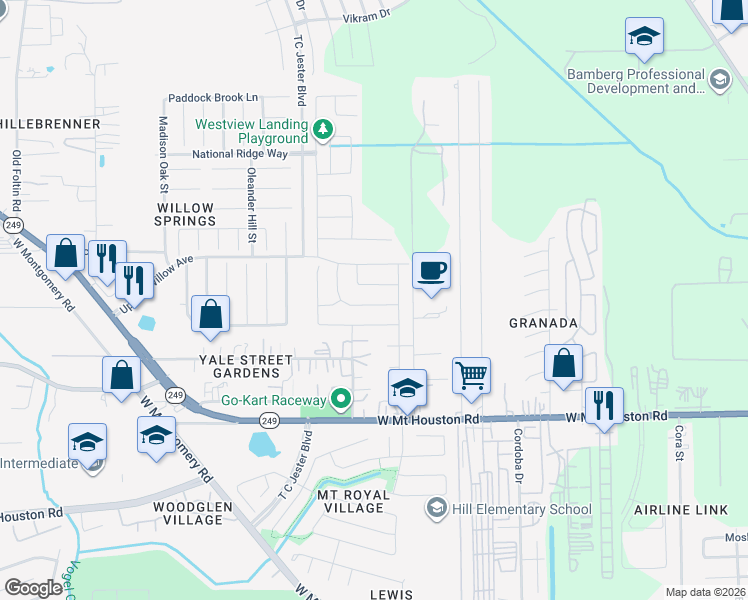 map of restaurants, bars, coffee shops, grocery stores, and more near 2514 Boxwood Park in Houston