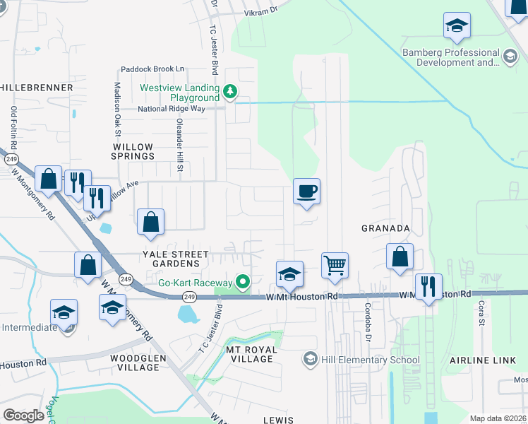 map of restaurants, bars, coffee shops, grocery stores, and more near 2514 Boxwood Park in Houston