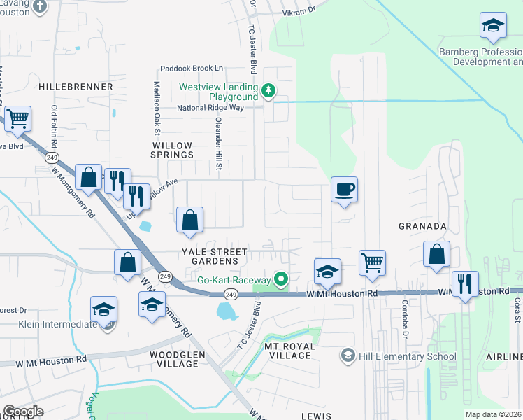map of restaurants, bars, coffee shops, grocery stores, and more near 11646 Rosewood Forest Court in Houston