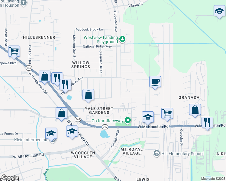 map of restaurants, bars, coffee shops, grocery stores, and more near 11639 Wren Crossing Drive in Houston