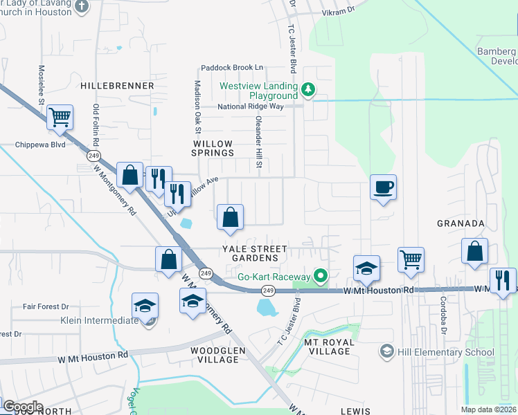 map of restaurants, bars, coffee shops, grocery stores, and more near 11638 Sunlit Leaf Court in Houston