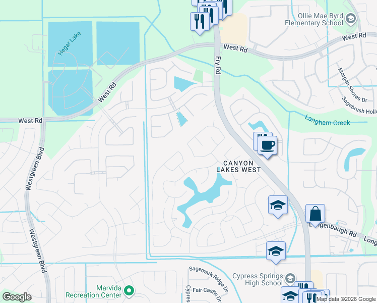 map of restaurants, bars, coffee shops, grocery stores, and more near 8522 Clarkman Ridge Lane in Cypress
