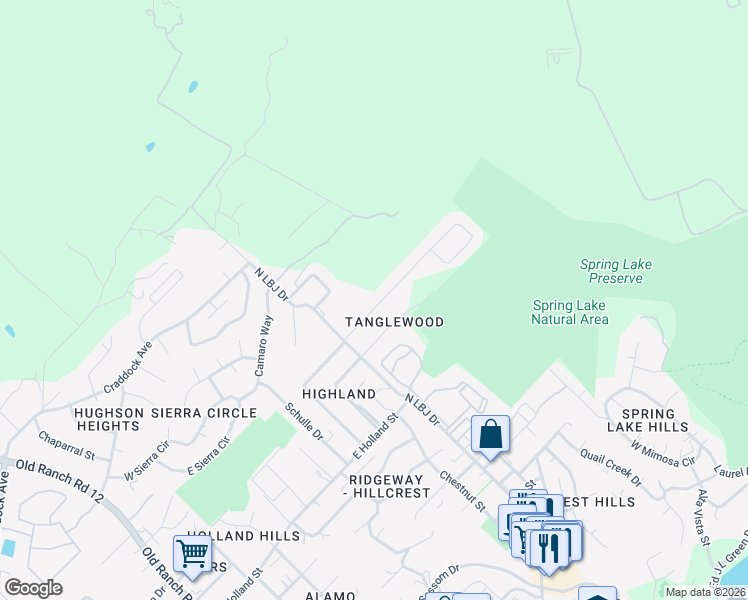 map of restaurants, bars, coffee shops, grocery stores, and more near 117 Oak Ridge Drive in San Marcos
