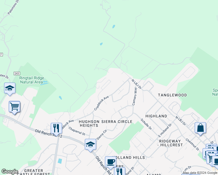 map of restaurants, bars, coffee shops, grocery stores, and more near 121 Craddock Avenue in San Marcos